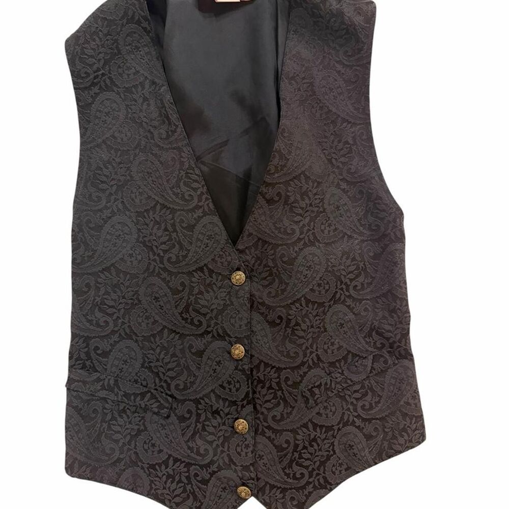 Wrapper Black paisley acetate vest with gold buttons
